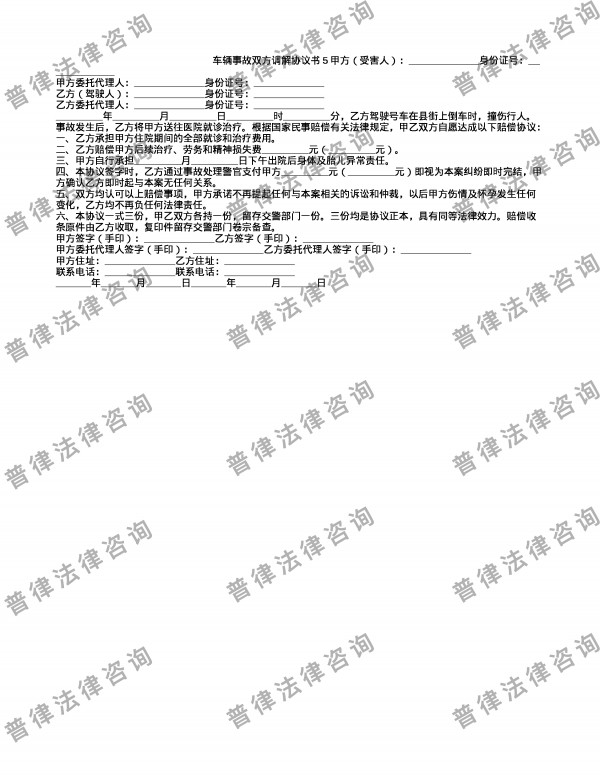 车辆事故双方调解协议书5