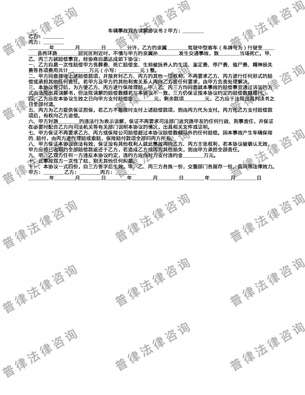 车辆事故双方调解协议书2