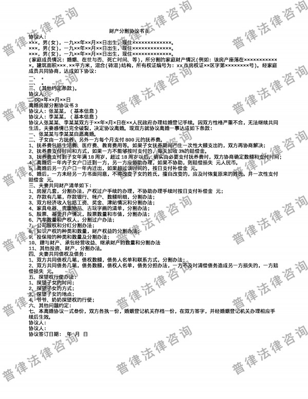 财产分割协议书8